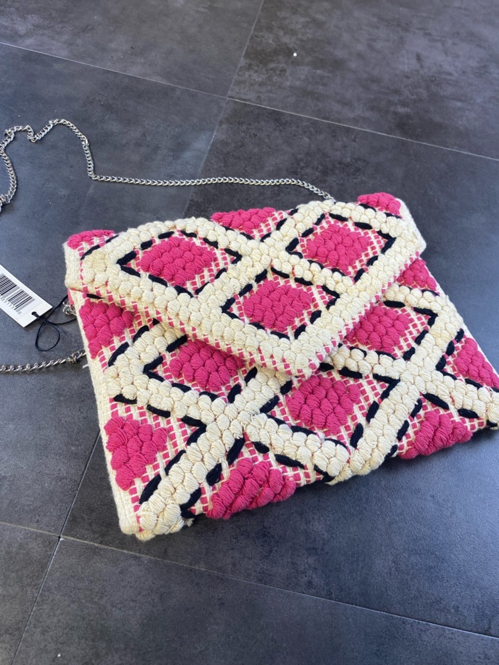 Sole Society Pink & Cream Woven Crossbody Bag Chain Strap-NWT
